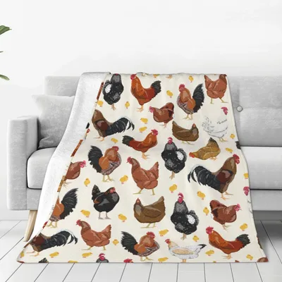 Chickens Pattern on White Blanket No. 2 – Chickens Pattern