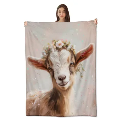 Goat with Floral Crown Portrait Blanket