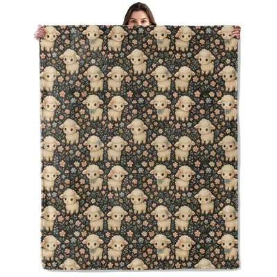 Cute Lambs and Flowers Blanket: Cozy Sheep Pattern for Kids and Adults