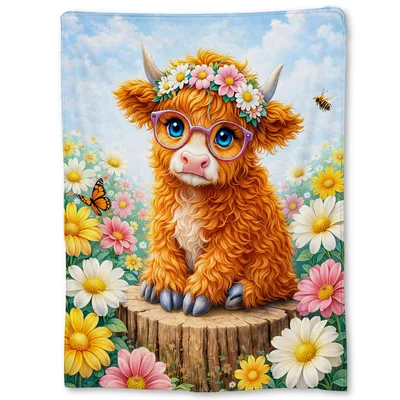 Highland Cow with Flower Blanket