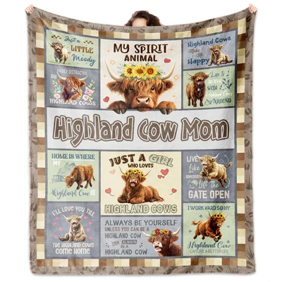 Highland Cow Mom Collage Blanket: A patchwork design