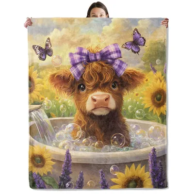Highland Calf in Bubble Blanket: Fluffy Calf with Bow in Bath