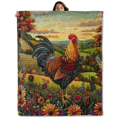 Colorful Farm Rooster Painting Blanket: A Vibrant Artistic Print
