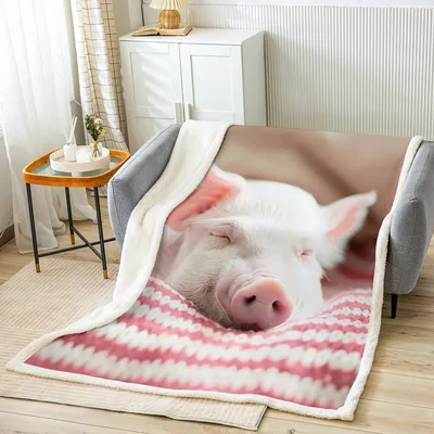 Sleeping Pig on Pink Blanket: Cute Kawaii Farm Animal Design