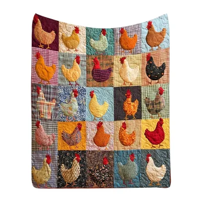 Patchwork Chicken Quilt Print Blanket: Vintage Rooster Plaid Throw