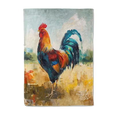Vivid Rooster Art Painting Blanket: Colorful Farmhouse Fleece Design