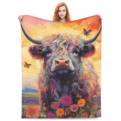Colorful Highland Cow Painting Blanket: Vibrant Artistic Design