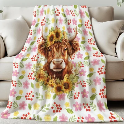 Highland Cow Sunflower Flowers Blanket