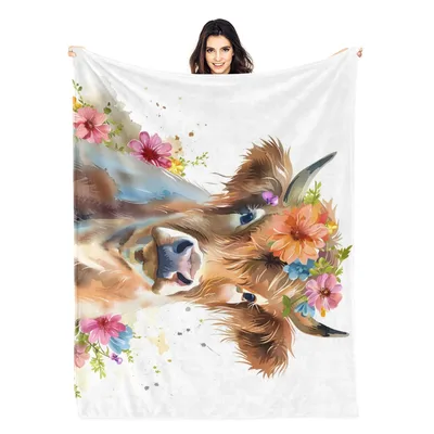 Highland Cow with Flower Blanket: Shaggy Cow Wearing a Floral Crown