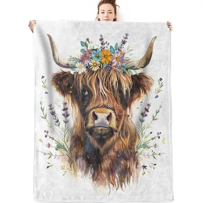 Highland Cow with Flower Blanket – Design 2