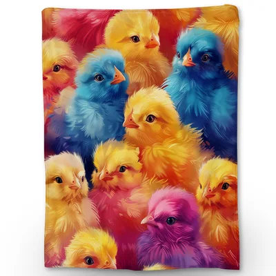 Colorful Chicks Flock Pattern Blanket featuring vibrant blue