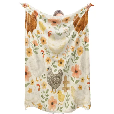 Hen and Chicks Floral Blanket: A Watercolor Chicken Garden Throw