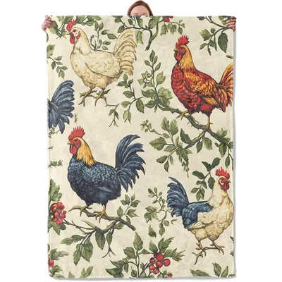 Rooster and Hen Floral Blanket: Rustic Farmhouse Chicken Design