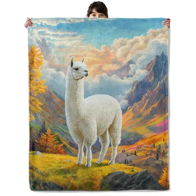 White Llama in Mountains Blanket
