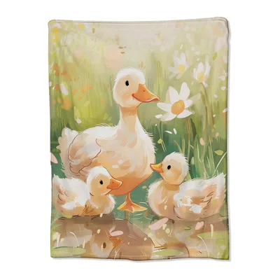 Cartoon Ducks with Flowers Blanket: A Whimsical Duck Family Scene