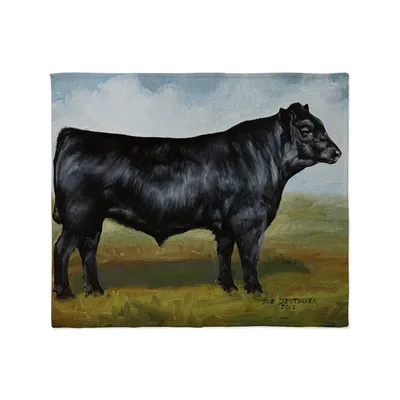 Black Angus Cow Painting Blanket Showcasing Sue Deutscher Artwork