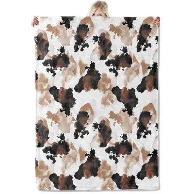 Abstract Brown Black Cow Blanket: Watercolor Pattern Throw