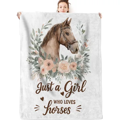 Just a Girl Blanket: Watercolor Horse and Floral Design