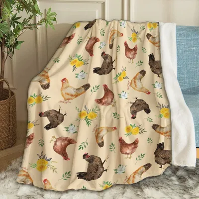 Chickens and Flowers Pattern Blanket: Farmhouse Chicken Throw
