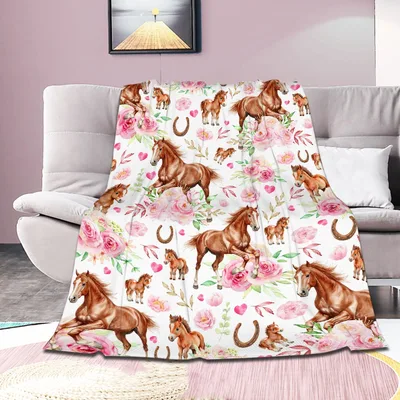 Horses Floral Pattern Blanket No. 2: A Watercolor Equestrian Design