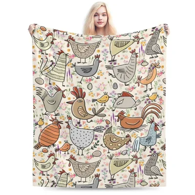 Cartoon Chickens Pattern Print Blanket for Farm Lovers