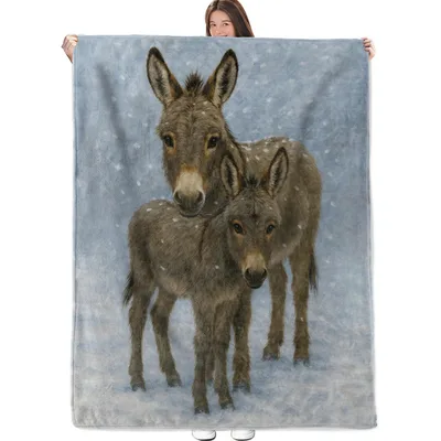 Donkeys in Snowy Scene Blanket: Cozy Winter Donkey Art