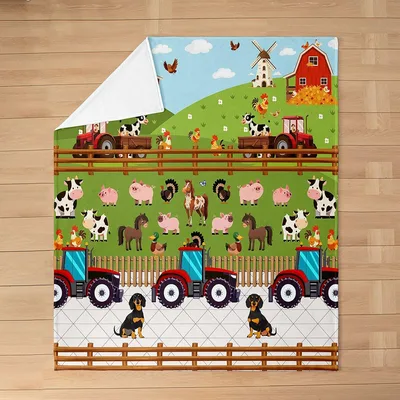 Farm Animals and Tractors Blanket: A Rustic Farm Scene with Livestock