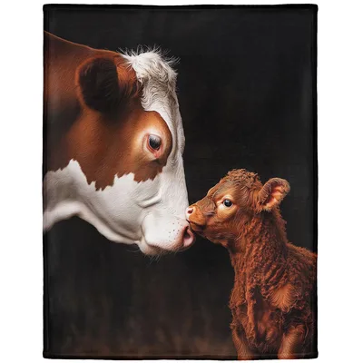 Cow and Calf Kissing Blanket: A Tender Moment of Farm Life