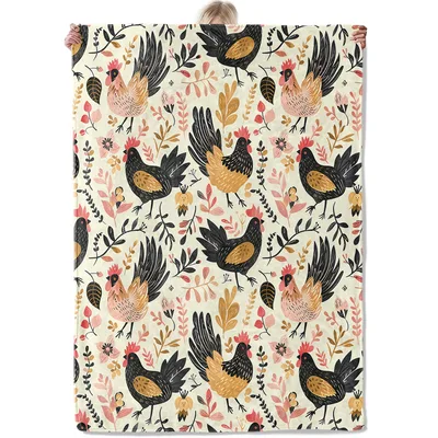 Chickens and Feathers Pattern Blanket: Rustic Farmhouse Chicken Throw