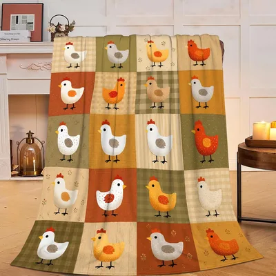 Chickens in Checkered Squares Blanket: Rustic Farmhouse Chicken Print