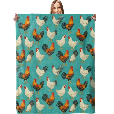 Chickens and Roosters Pattern Blanket: Vintage Farmyard Flock Design