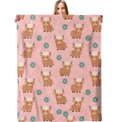 Highland Cows Pink Pattern Blanket: Cute Shaggy Cow Design