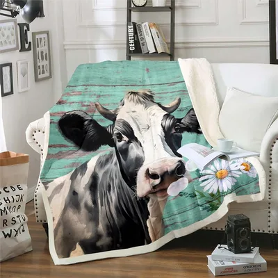 Cow Face with Daisies Blanket No. 2: Rustic Highland Cow Art
