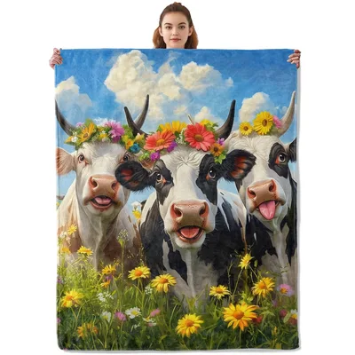Cows with Flower Crowns Blanket