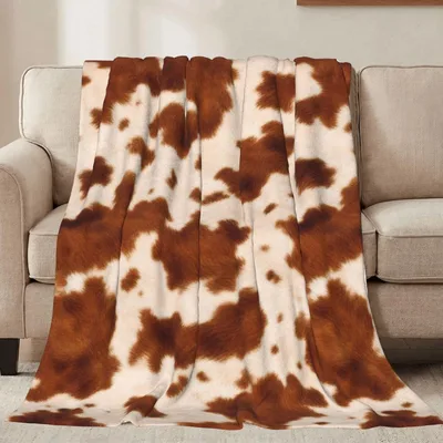 Brown Cowhide Spots Pattern Blanket: Rustic Farm Animal Print