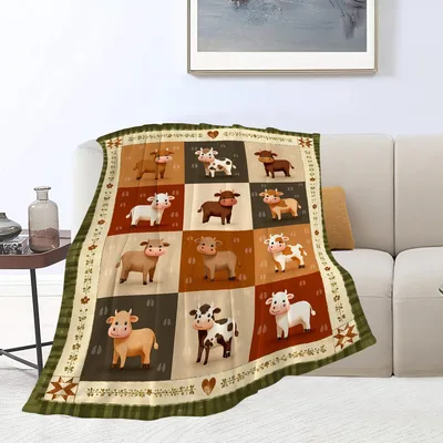 Farm Animals Patchwork Design Blanket featuring twelve cute cows