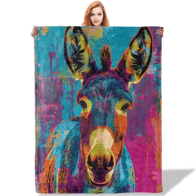 Colorful Donkey Art Portrait Blanket: Vibrant Pop Art Design