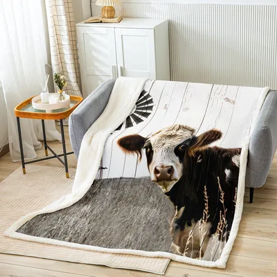 Cow Face Photo Print Blanket: Rustic Calf and Windmill Design