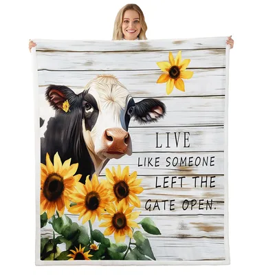 Highland Cow with Sunflowers Blanket: Rustic Farm Life Design