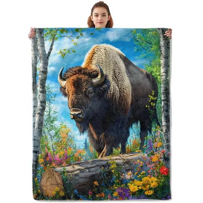 Bison in Wildflower Forest Blanket