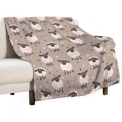 Cartoon Sheep Dots Pattern Blanket featuring playful farm animals