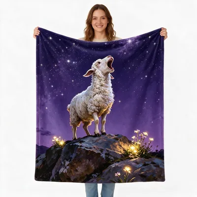 Lamb Howling Under Starry Blanket featuring a fluffy sheep