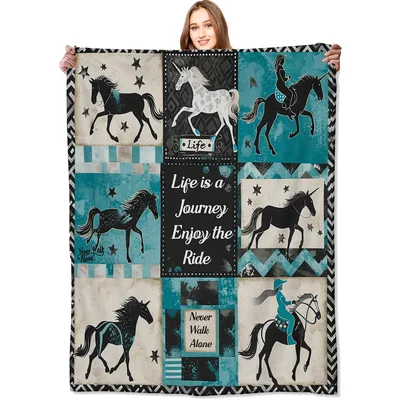 Horse Journey Patchwork Quotes Blanket for Equestrian Lovers