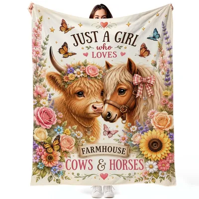 Just a Girl Who Loves Cows and Horses Blanket Farmhouse Design