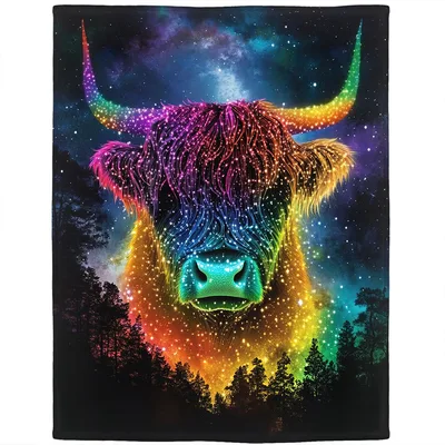 Rainbow Highland Cow Starry Blanket
