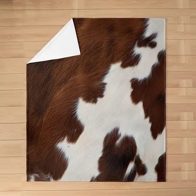 Brown Cowhide Pattern Blanket for Farmhouse and Rustic Decor