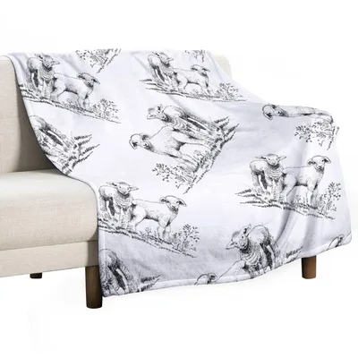 Hand Drawn Sheep Toile Blanket featuring black