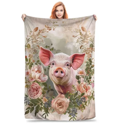 Pig Surrounded by Pink Blanket: A Floral Farm Animal Design