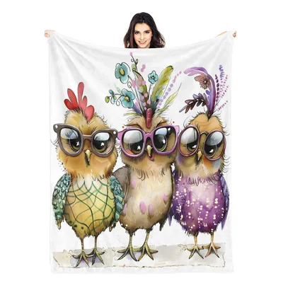 Three Chickens Wearing Glasses Blanket: Hipster Flock Design