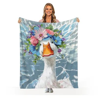 Duck Wearing Flower Crown Blanket: Whimsical Floral Waterfowl Design